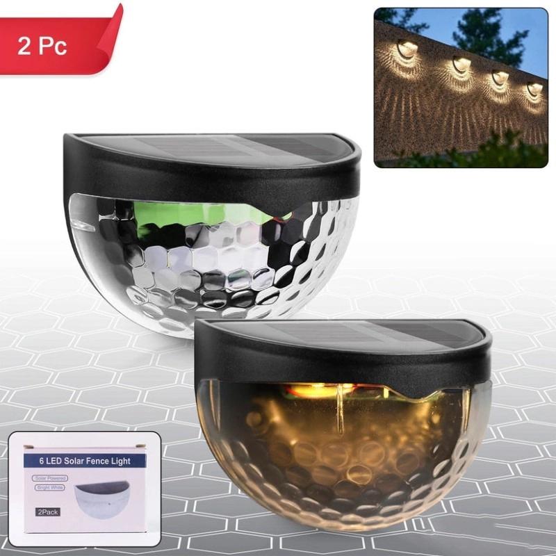 6 LED Solar Powered Wall Mount Fence Light with Honeycomb Shade Design (2 Pc Set)